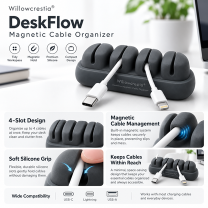 Willowcrestia® DeskFlow Magnetic Cable Organizer