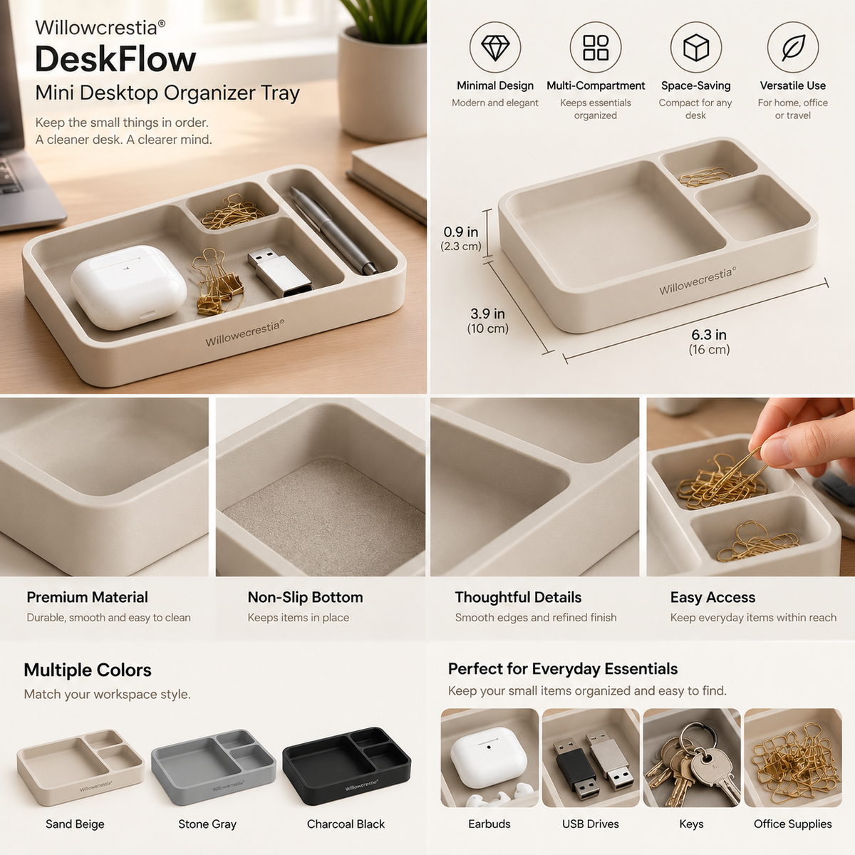 Willowcrestia® DeskFlow Mini Desktop Organizer Tray