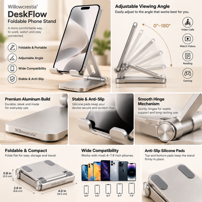 Willowcrestia® DeskFlow Foldable Phone Stand